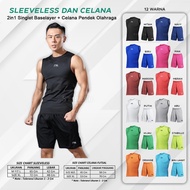 2IN1 SLEEVELESS BASELAYER SET LEKBONG SPORTS SHORTS FOR MEN AND WOMEN