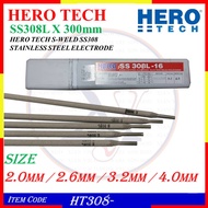 HT308 (0.3KG, 0.5KG, 1KG) E 308L-16 HERO TECH / FOX S-WELD STAINLESS STEEL WELDING ELECTRODE | 300mm