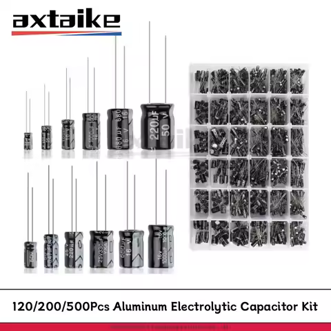 120/200/500Pcs 16V 25V 50V 0.1uF - 1000uF Aluminum Electrolytic Capacitor Assorted Kit Box 1uF 4.7uF