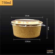 [Premium] 50 PCS 750ml Disposable Kraft Brown Paper Bowls Fruit Salad Bowl Food Packaging Containers