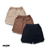 {AKZIN} Waffle Wide Shorts Drawstring Straight Trendy Spring Summer Wear Men Women Style