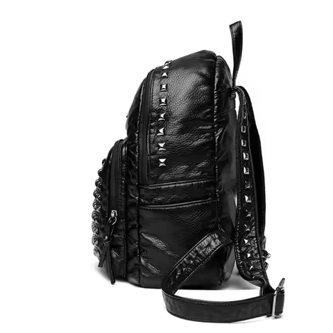 Trendy Luxury Design Rivets Backpacks Soft Leather Large Capacity PU Backpacks Wear Resistant Punk B
