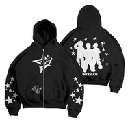 SUNKEY.CO Hoodie Zipper Boxy Oversize STAR SKENA Hitam Pria Wanita Elegance Original Katun  K88