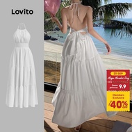 Lovito Vacation Plain Tiered Layer Dress for Women Plus Size Friendly L133AD055 Lovito Vacation Gaun