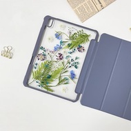 藍碎花草手工押花iPad外殼 iPad Air 11寸 13寸 iPad Pro 11寸13