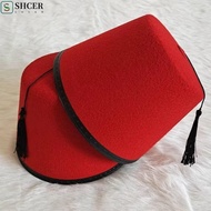 SHCER Felt Fez Cap, Round Moroccan Hat Tarboosh Fez Hat, Costume Accessories Red Color Cosplay Breat