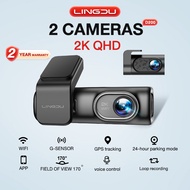 Lingdu D200 2K Dash Cam Front and Rear Car Camera WIF+APP+CPS Voice Activated Free 64G Card Wide Ang
