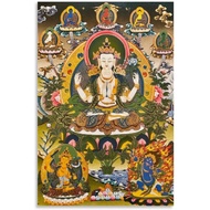 Chenrezig with  Dhyani Buddha Thangka Poster Poster Decorative Painting Canvas Wall Art Living Room 