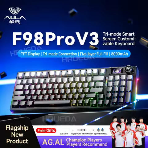 AULA F98 Pro V3 Wireless Mechanical Keyboard Tri-Mode HotSwappable RGB TFT Screen Knob 98% Compact G