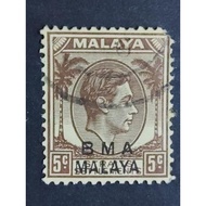 Malaya 1945 Straits Settlements Overprint BMA Malaya 5c Brown - 1pc Used Stamp / Setem
