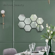 DB 12pcs/set Silver Mirror Hexagon Wall Stickers Acrylic and Self-Adhesive Wall Decoration