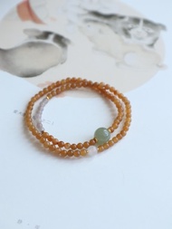 4mm天然和田玉/和闐玉-糖玉 睛水玉圓珠 設計多圈手串衣襟掛項鍊h