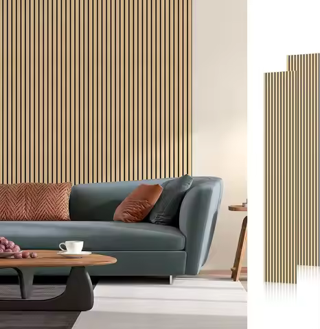 Wood Slat Acoustic Wall Panels 2 Pack 94"x23.6" White Oak, Noise Reducing & Sound Absorbing for Home