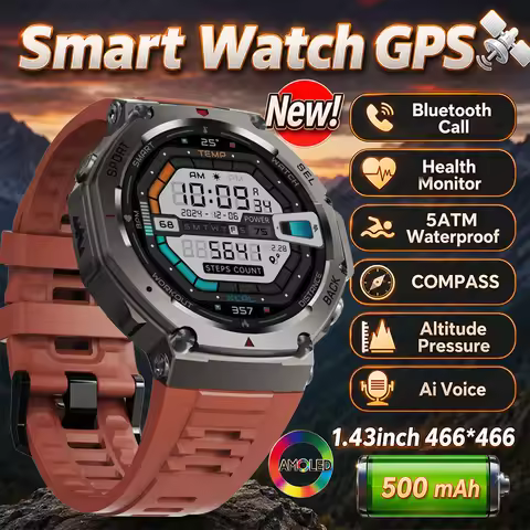 2026 New Military DM58 GPS Smart Watch 1.43'' HD AMOLED 5ATM Waterproof Built-in 6 Frequency Outdoor