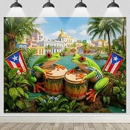 HOMETITUTE Puerto Rico Banner 8x6ft Coqui Frog Backdrop with Flag Old San Juan Drum Background Carib