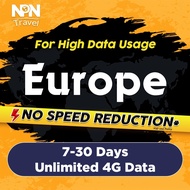 Europe &amp; UK &amp; Turkey SIM Card Ultra 7-30 Days Unlimited Data | High Speed Travel Data Europe SIM Card