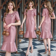 6390:ชุดเดรสผ้าไหม คอเหลี่ยม 3 สี ทอง ชมพูกะปิ พิ้งค์โกลด์