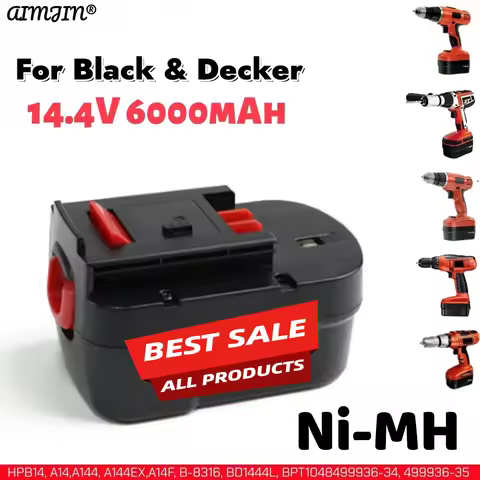 Black&Decker Ni-Mh Replacement Battery 14.4V 6000mAh HPB14 for FSB14 FS140BX 499936-34 Compatible wi