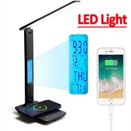 Wireless Charger Pad LED Desk Lamp Temperature Alarm Clock Eye Protect Study Business Light Table Lamp 10W Fast Charging