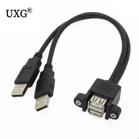 Dual Port USB 2.0 A Male to Female M/F Extension Screw Lock Panel Mount Cable 50cm 30cm 100cm