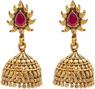 Traditional Indian Handcrafted Design Antique Gold Plated Kundan Polki Temple Jewellery Jhumka Earring For Women (SJ_1924), Medium, Brass, Cubic Zirconia