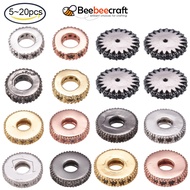 BeeBeecraft 5-20pcs Brass Micro Pave Cubic Zirconia Bead Spacers Flat Round Clear for Jewelry Making