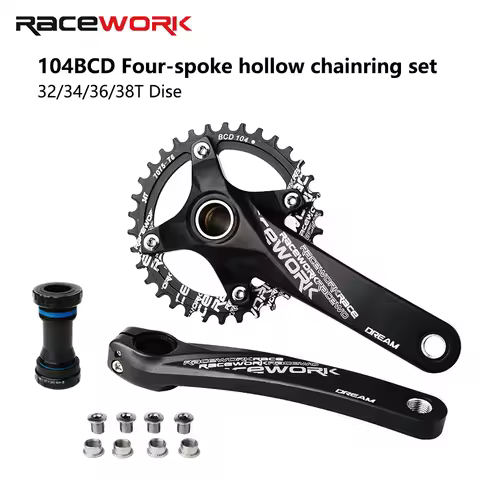 RACEWORK Bicycle Crank Bike Crankset 104BCD Wide And Narrow Teeth 170/175mm MTB Crank Chainring 32T/