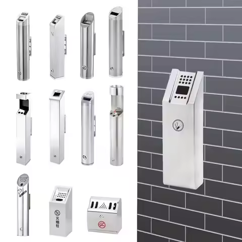 Stainless Steel Wall Ashtray Smokless Big Size Outdoor Ash Bin Windproof Cigar Butt Divertor for Pub
