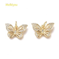 1pc Brass Micro Pave Clear Cubic ia Charms with Jump Rings Long-Lasting Plated Butterfly golden Plat