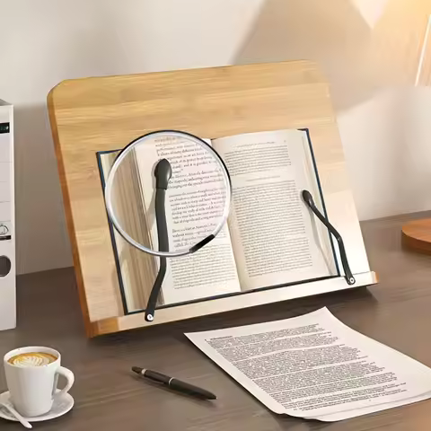 8 Adjustable Tilt Angles Wooden Book Stand Comfortable Reading Folding Cookbook Bracket Non-slip Mul