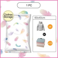 ┋ Storage Bags Cute Feathers Pattern Compression Vacuum Bags for Clothes Organizer Manual Blankets Reusable Space Saver Seal Bag