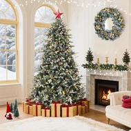 6ft/7.5ft/9ft Pre-lit Snow Flocked Christmas Tree 8-modes Led Lights Prelit Artificial Tree With Fak