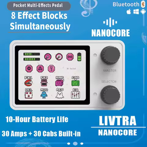 LIVTRA NANOCORE Multi-Function Guitar Pedal – 126g, 10H Battery, 2.4" Screen, 30 Amps+Cabs, NAM/IR,