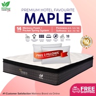 FREE SHIPPING Ecolux Maple 14 Inch Memory Foam Mattress | Independent Pocket Spring | Coconut Fibre Layer