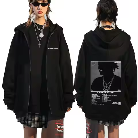 2025 Autumn/Winter Rapper Ken Carson Chaos Album Men's Pure Cotton Zipper Hood Harajuku Warm Sweater