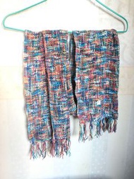 Pashmina colourful tweed scarf with blue and orange base 彩色拼色粗花 斜紋軟呢 編織頸巾 圍巾 藍橙底色