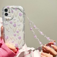 Ins Tulip Phone Case + Lanyard for iPhone 15 14 13 12 11 Pro Xs Max Xr X 6 6s 7 8 Plus Korea Mobile 