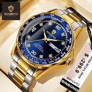 Binbond Double Calendar Green Submariner Lelaki Jam jenama sebenar jam tangan lelaki