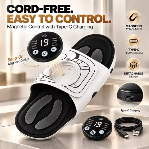 EMS Foot Massage Slippers 8 Modes 19 Levels Type-C Rechargeable Adjustable Open Toe Anti-Slip Foot M