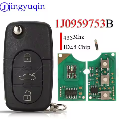 Jingyuqin 3Button Flip Remote Car Key Fob 433MHz ID48 Chip Fccid:1J0959753B For Volkswagen VW Bora P