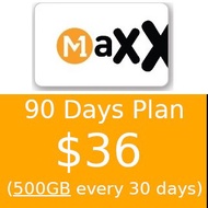 M1 Maxx $36 90 Days Plan (500GB every 30 days) Top Up / Recharge / Renewal