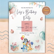 Bluey Bingo Birthday Invitation, Editable Canva Template (Instant Download)