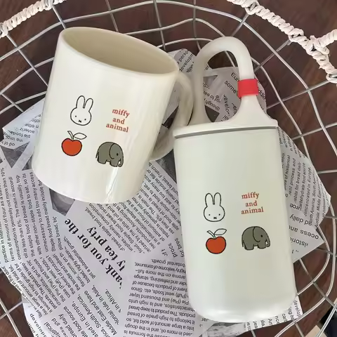 Kawaii Miffy Ceramic Mug Thermos Cup Cute Water Coffee Tea Cup Drinkware Thermal Insulated Flask Hom