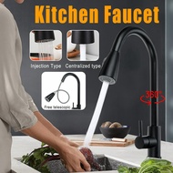 Pull Out Kitchen Sink Faucet Kitchen Bathroom Hot &amp; Cold Tap Deck Mounted Stream Sprayer Kitchen Mixer Tap Black