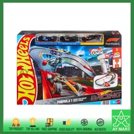 Formula 1 Racing Track Set Hot Wheels with Speed Snap Launcher, Loop & Curve Circuit, Die-Cast F1 Ca