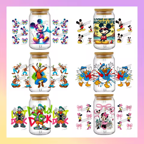 New Design Donald Duck Mickey Decal UV DTF Cup Wraps for 16oz Waterproof UV DTF Transfer Sticker Gla