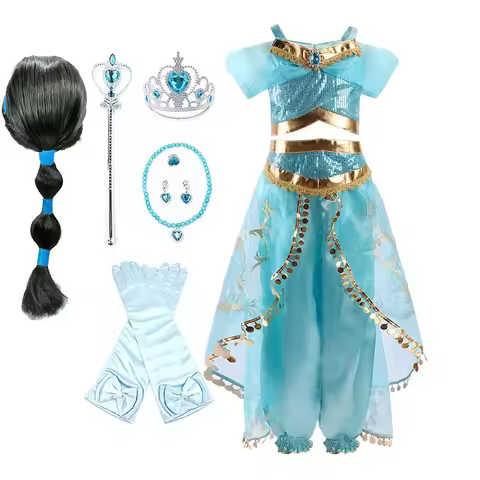 Girls Arabian Princess Costume Jasmine Dress for Carnival Children Aladdin Lamp Fancy Outfit Girl Bi