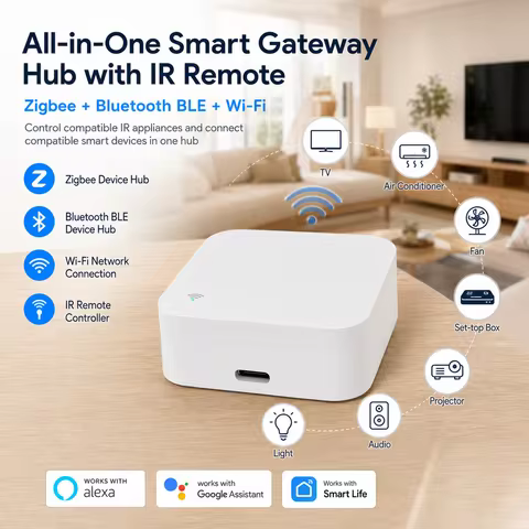 Smart Home Hub Gateway with IR Remote Control, Zigbee Wi-Fi BLE Hub, Voice Control Alexa Google, Hom