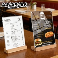 Wooden Base Sign Acrylic 2in1 Oblique/Straight T-shape Size A4/A5/A6 Menu Photo Frame Tabletop