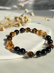 天然水晶 虎眼石 金運石 黃塔晶 客製化水晶手鍊【男款】